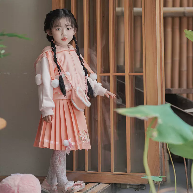 汉服儿童原创童装卫衣jk裙套装冬季拜年服小女孩加绒童批发时尚
