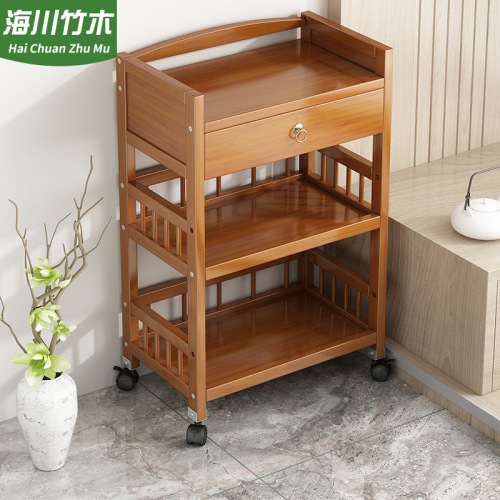Mobile tea cart trolley storage rack new Chinese style mahjong table side table tea side cabinet sideboard solid wood tea table tea cabinet