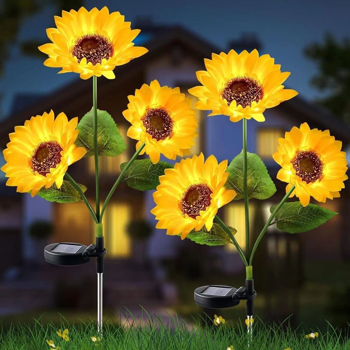 LED girasol de cabeza única lámpara solar de tierra lámpara de girasol de tres cabezas lámpara de jardín jardín lámpara de paisaje flores simuladas