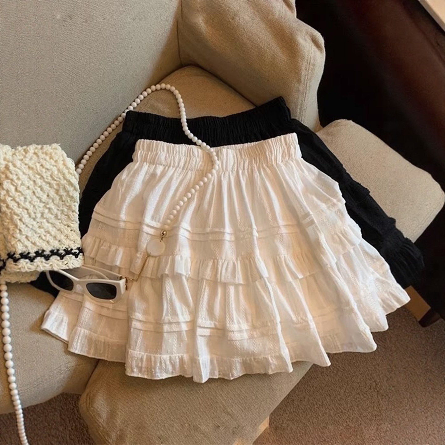 White Pure Cotton Short Skirt for Women 2026 New Spring Ballet Style Puffy Pleated Skirt High Waist Slimming A-Line Skirt