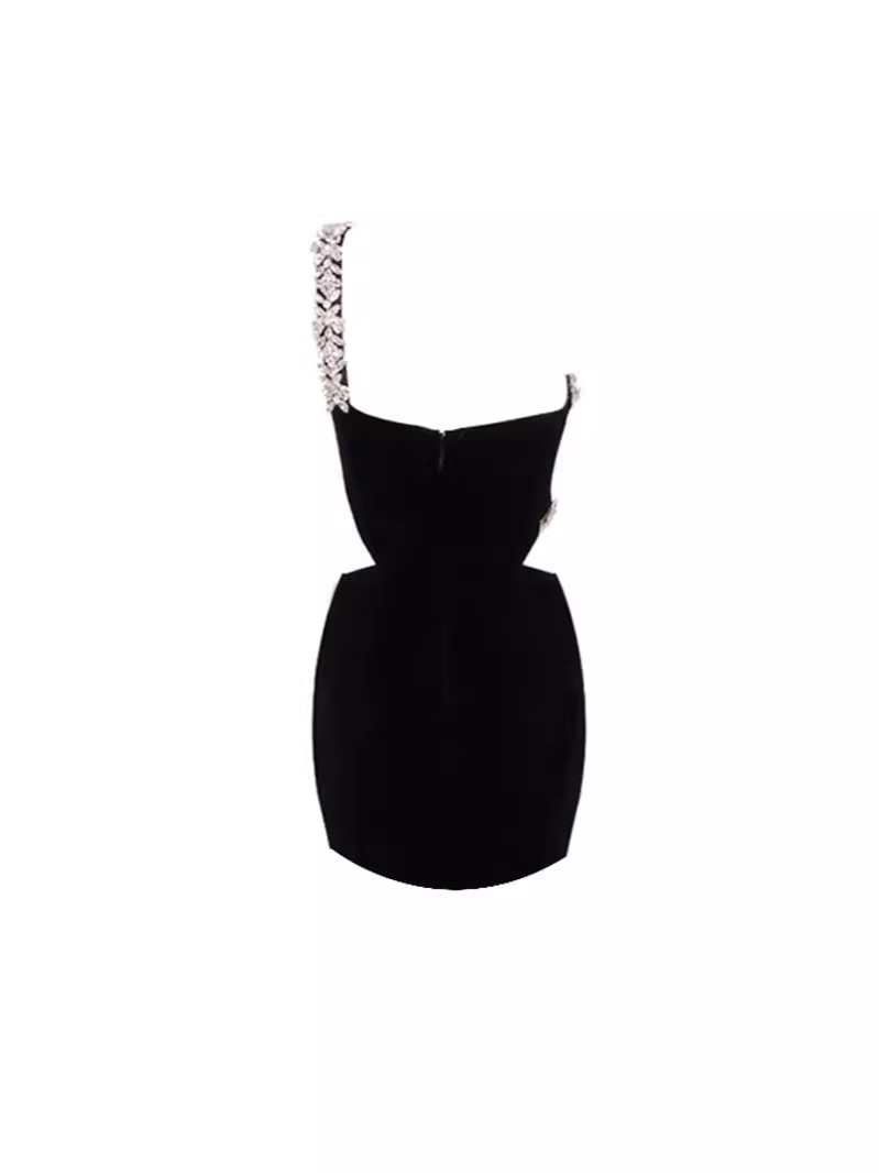 Vestido de noche corto negro ligero de lujo con diamantes vestido delgado vestido de fiesta europeo y americano vestido de vendaje