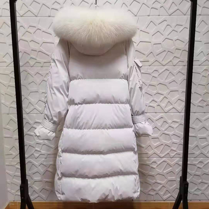 긴 여우 모피 칼라 화이트 오리 다운 재킷 여성의 중간 및 긴 대외 무역 두꺼운 코트 작은 배치 의류 가공 사용자 정의