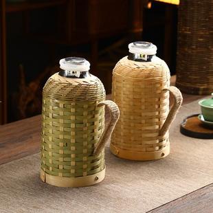 Warm Water Kettle Bamboo Woven Thermos Household Retro Traditional Water Kettle Tea Room Old-Fashioned Bamboo Thermos Glass Liner