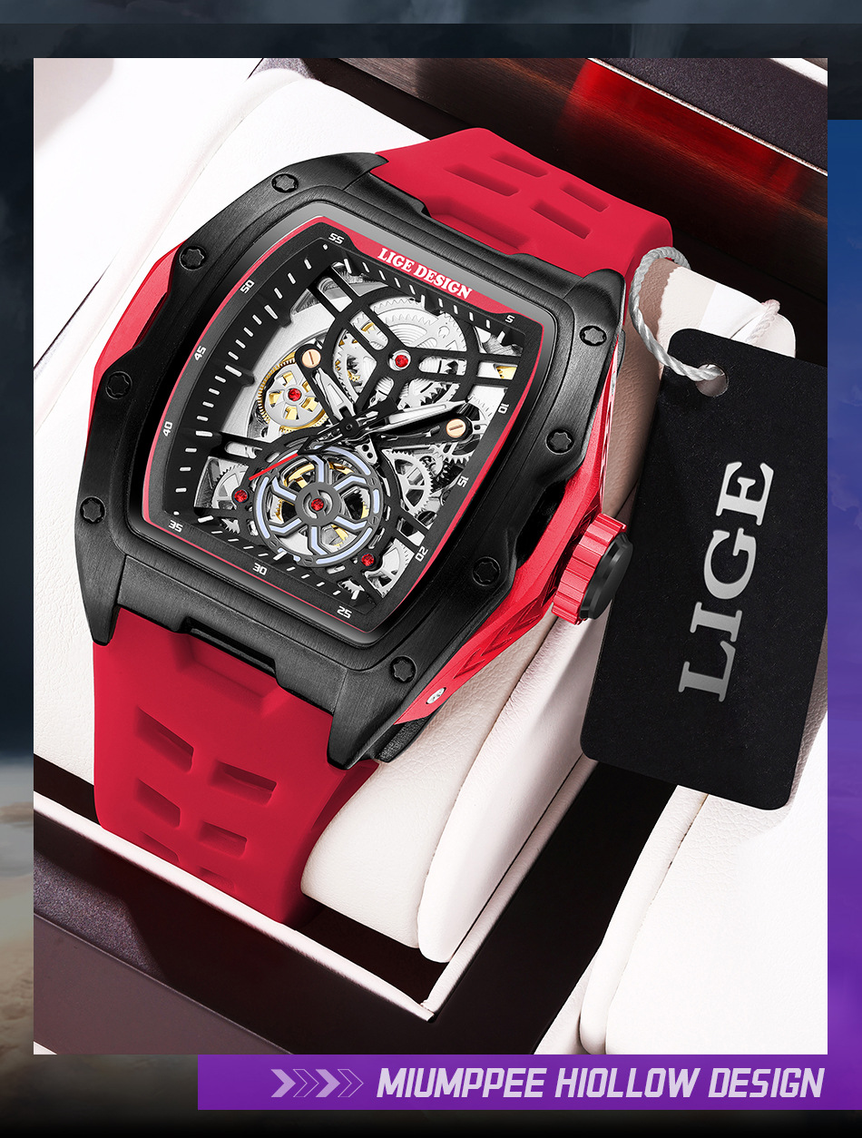 Men's Mechanical Watch Hollowed-out Barrel-shaped Large Dial_voghion.com