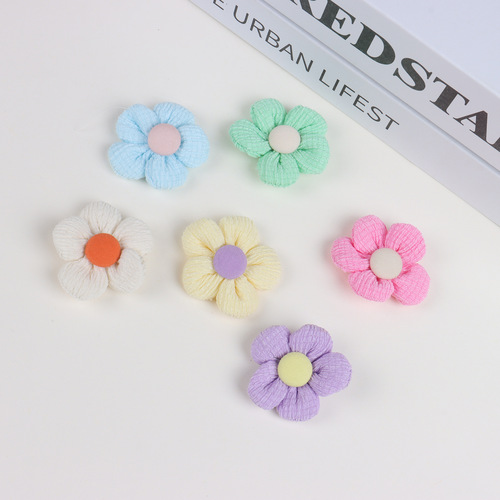 ins Korean style fabric horizontal pattern five-petal small flower bow jewelry accessories cute children's hair accessories shoes and socks brooch with