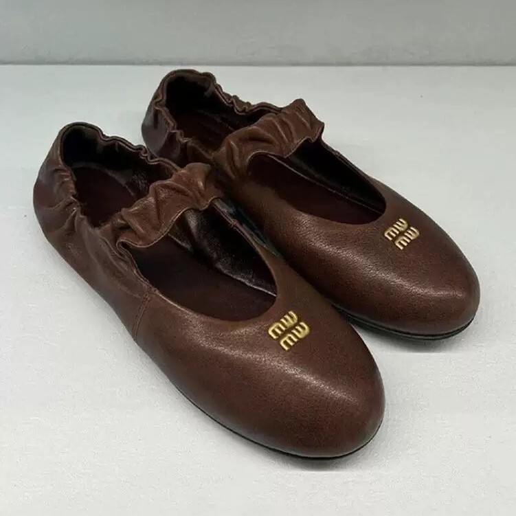 In-stock version ~ Comfortable soft leather pleated ballet flats for women, niche versatile round-toe Mary Jane flat leather shoes