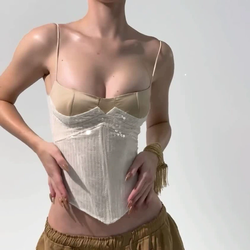 Корсет с задним ремнем во французском ретро-дворцовом стиле, утягивающий сексуальный топ с глубоким вырезом и блестками, тяжелый цветной топ для женщин