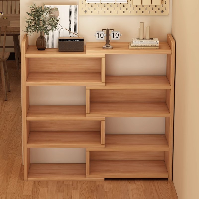 Solid Wood Bookshelf Storage Rack Floor-Standing Integrated Wall Corner Storage Cabinet Does Not Take up Space Simple Household Small Bookcase