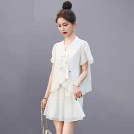新中式国风套装女装穿搭一整套2024新款夏季小个子时尚刺绣两件套