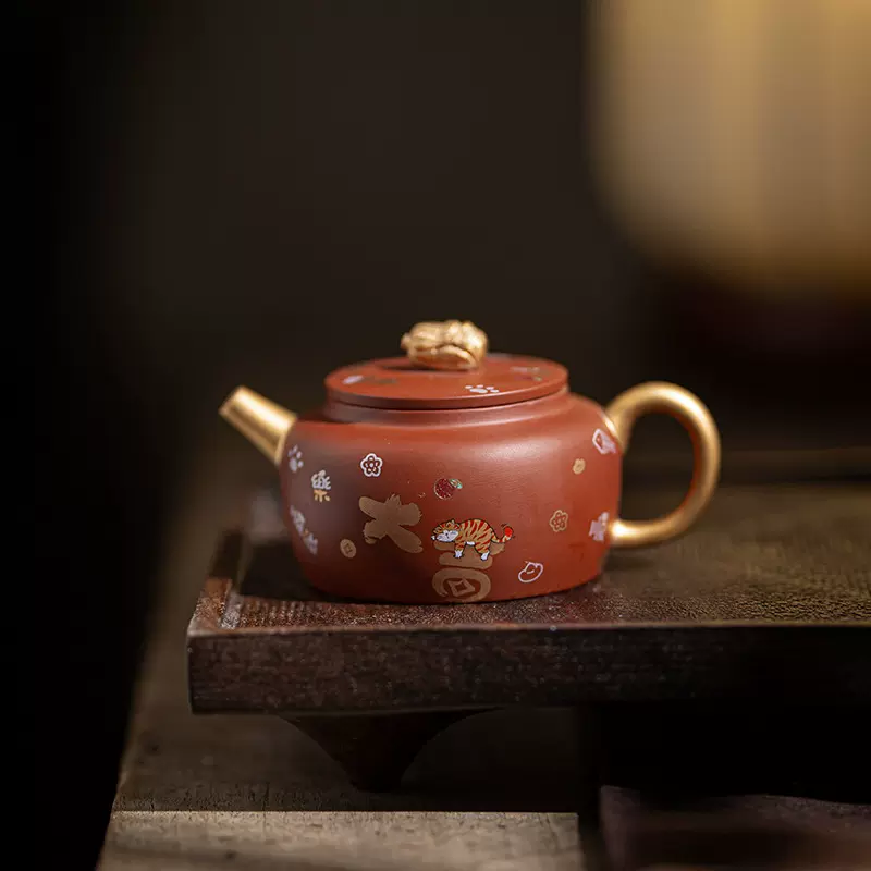 紫砂大吉大利百财壶家用陶瓷泡茶壶高档轻奢功夫茶具可养正把茶壶