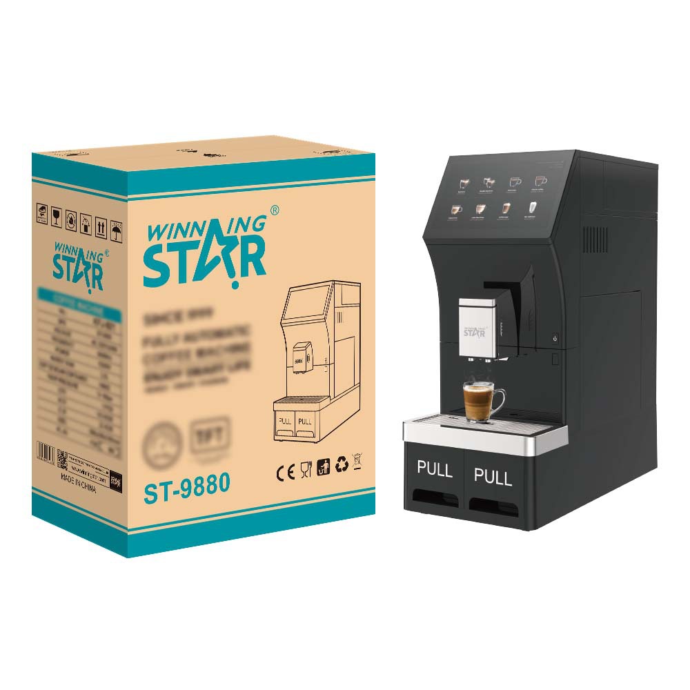 Winning Star Pantalla LCD comercial transfronteriza Moler automática espuma de leche al vapor de frijoles Máquina de café automática a presión