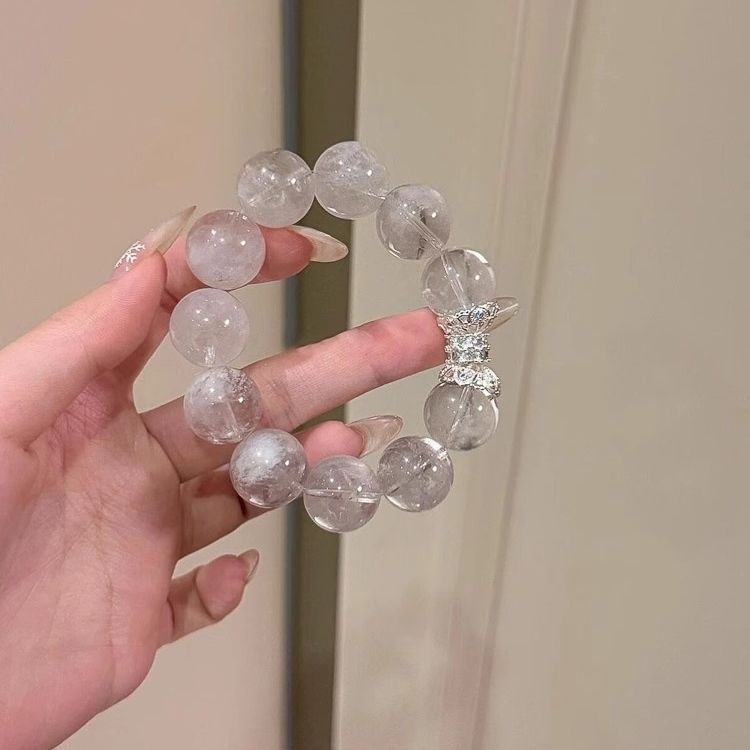 安神稳定情绪2025春夏新款天然白幽灵水晶手串女灰紫兔毛串珠手链|undefined