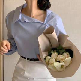 韩国东大门夏季新款设计款长袖个性气质百搭休闲条纹衬衫女式上衣