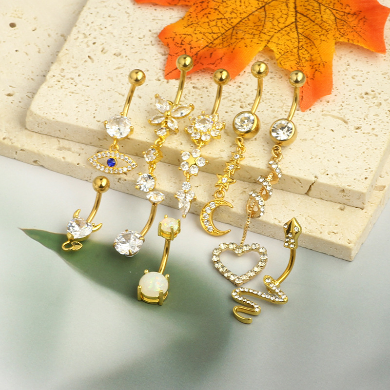 Rose Gold Belly Button Ring Set 9Pcs Stainless Steel Body Piercing Jewelry detail image 12