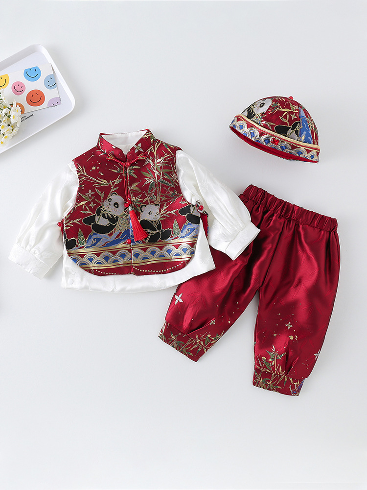 Ropa de otoño para bebés atrapar Zhou Tang ropa de bebés conjunto dividido vestido de aniversario para niños pequeños estilo chino estilo chino estilo chino
