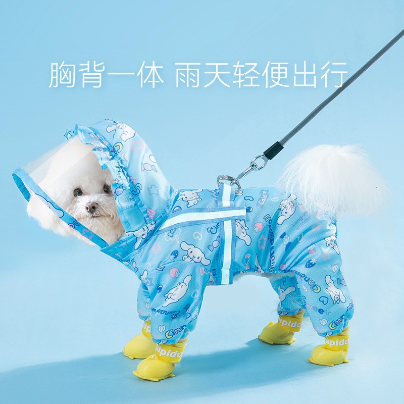 Dinosaurio cachorro impermeable cuatro pies paquete completo oso de peluche pequeño perro de tamaño mediano perro poncho vientre