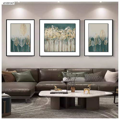 Modern luxury living room decor painting high-end sofa wall art abstract minimalist triptych mural leather embossed texture painting