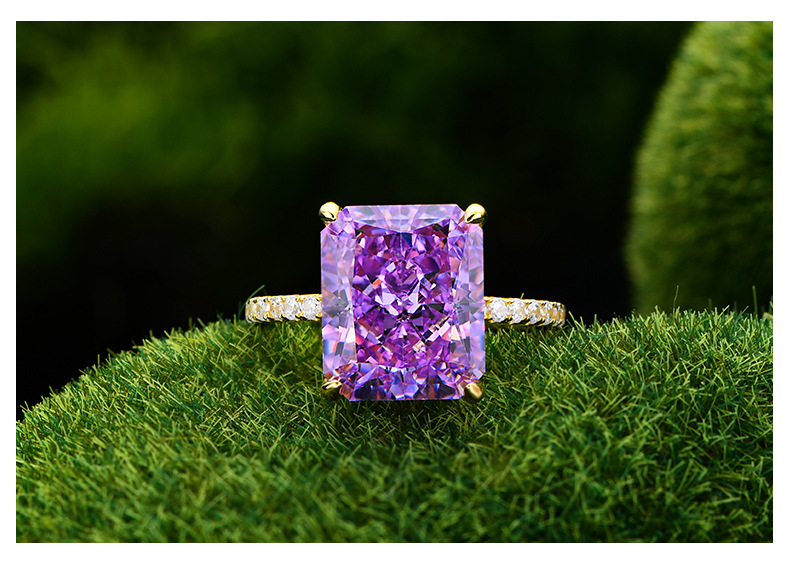 Luxurious Square Sterling Silver Inlay Artificial Diamond Rings