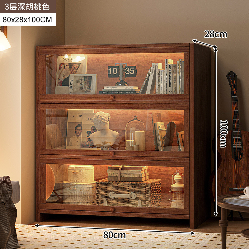 armario de madera maciza armario de almacenamiento en una pantalla de vidrio imitación de color nuez armario sala de estar estantería a prueba de polvo