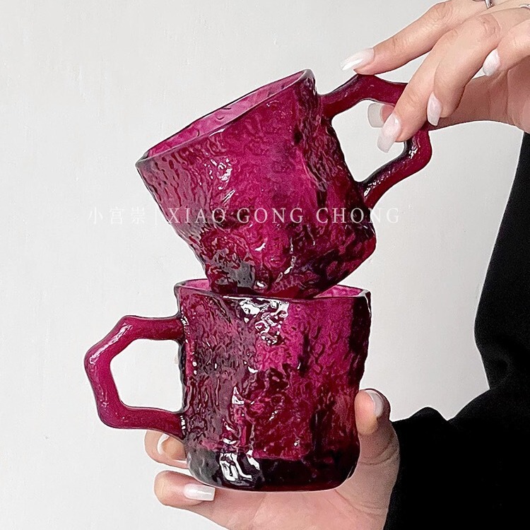 ins style Rose Red Glacier glass with handle high-looking household drink water cup coffee cup cold drink cup Milk Cup