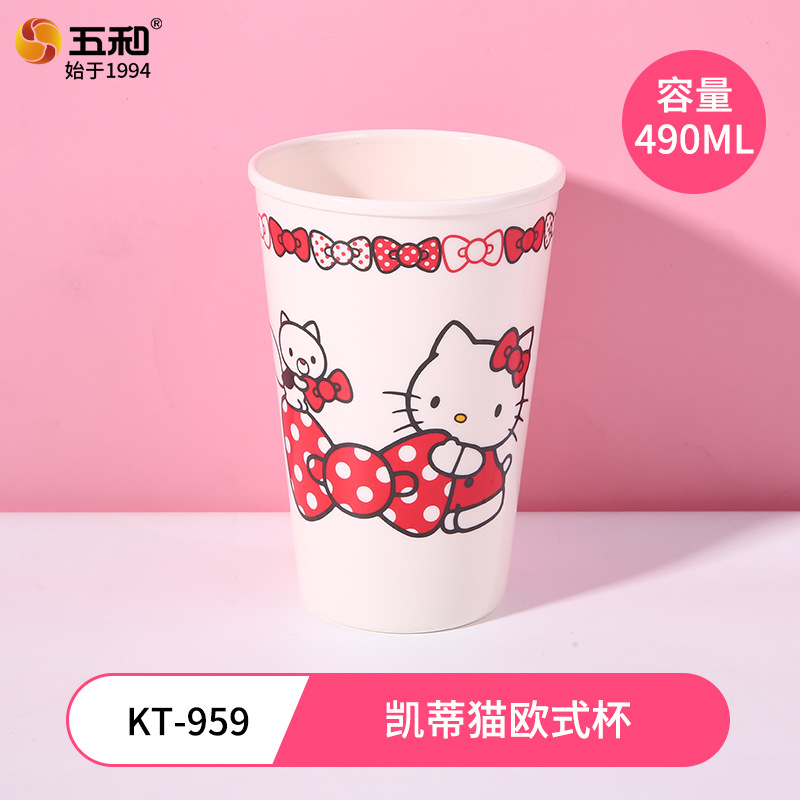 Wuhe rojo Kitty melamina cubiertos Sanrio auténtico anti-caída anti-escaldado creativo de dibujos animados para niños plato tazas de agua