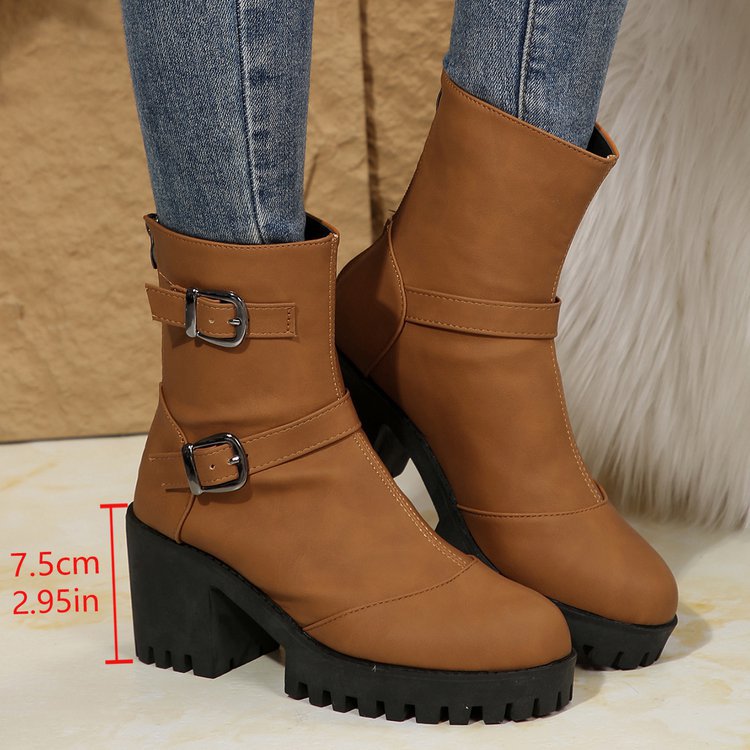Big size thick heel boots women's autumn and winter fashion belt buckle explosive short boots cotton boots fashion boots_voghion.com