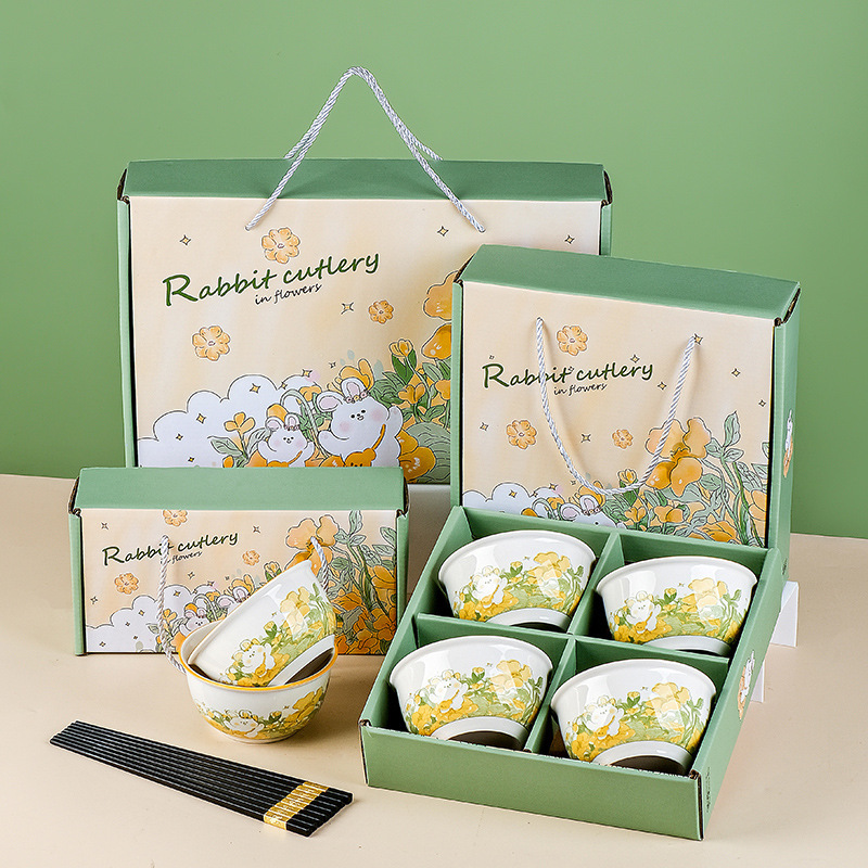 Household Underglaze Color Ceramic Bowls and Chopsticks Sets Bowls Cross-Border Wholesale Tableware Bowls Rice Bowls Gift Boxes Souvenirs