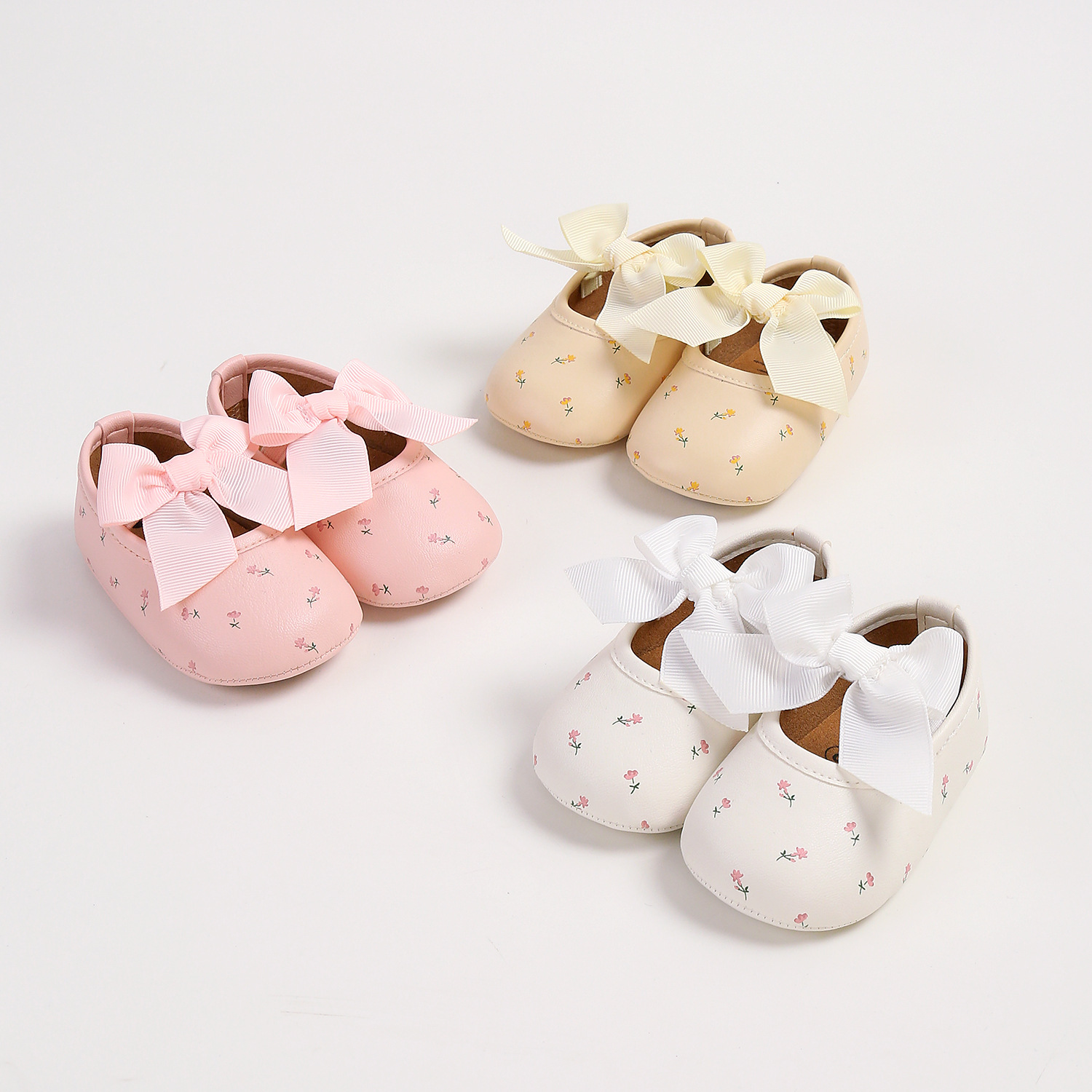 2025 New Spring and Autumn Baby Shoes Bowknot Flower Soft Sole Non-Slip Toddler Shoes Baby Princess Shoes M2068