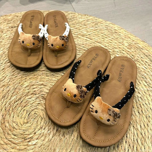 Soft Wear-Resistant Flat Heel Sweet Classic Versatile Polka Dot Hello Kitty Flip-Flops for Women Hellokitty Flip-Flops