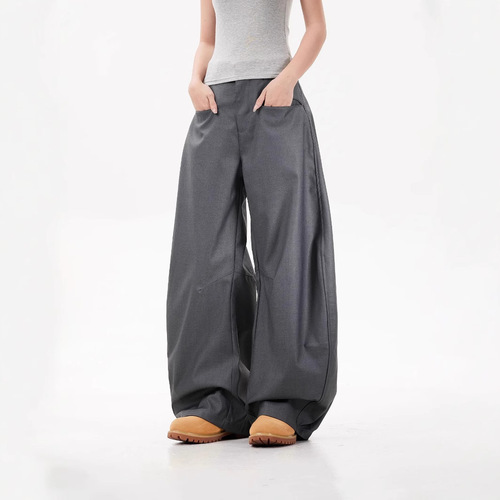 Women's 2025 Spring and Autumn High-End Niche Relaxed Bending Knife Style Versatile Slimming Wide Leg Long Pants