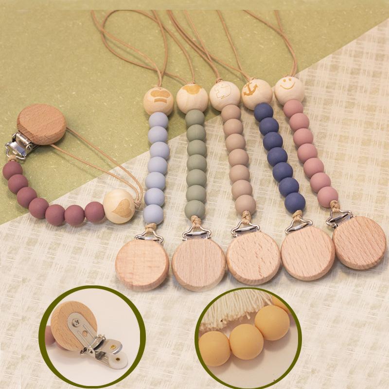 Pacifier Amazon new baby products beech clip animal shaped wooden beads silicone bead chain anti-chain generation hair