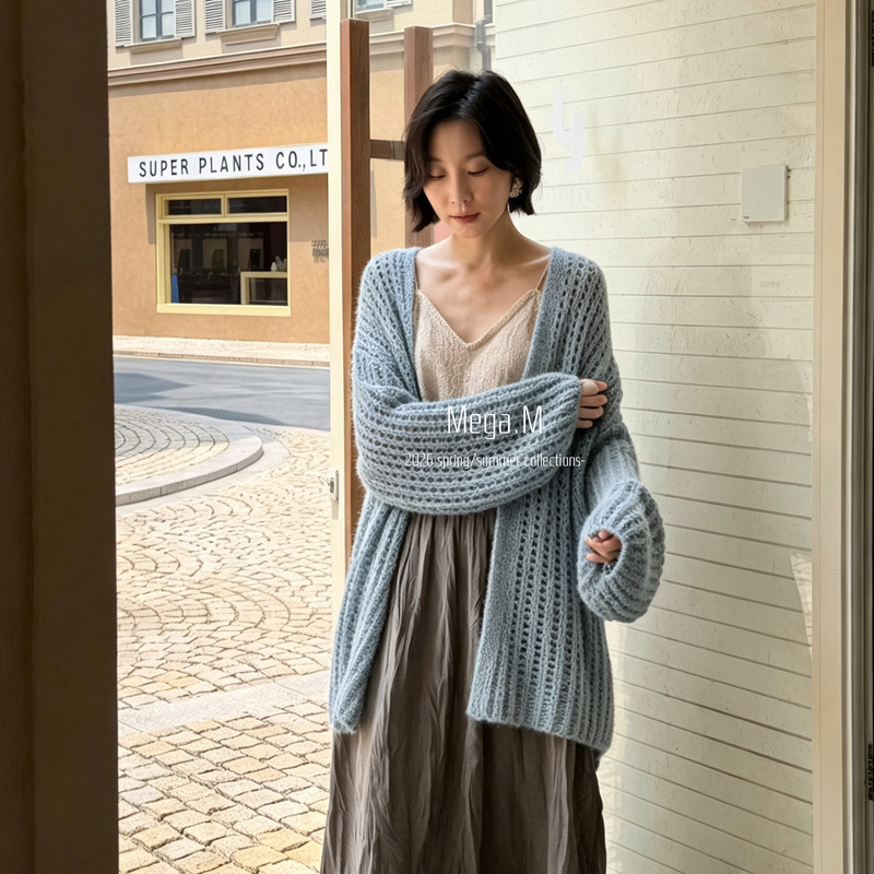 Mega.m Wool Gentle Style Knitted Cardigan for Women 2026 Autumn Lace-up Long Sleeve V-neck Casual Top 08032 Mega.m Wool Gentle Style Knitted Cardigan for Women 2026 Autumn Lace-up Long Sleeve V-neck Casual Top 08032