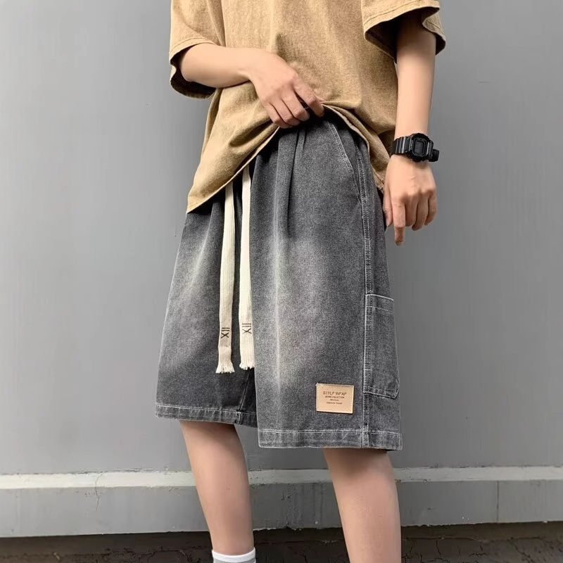 American Style Retro Washed Denim Shorts Men's Summer Thin Loose Straight Wide Leg Pants High Street Trendy Brand Five-Six Pants