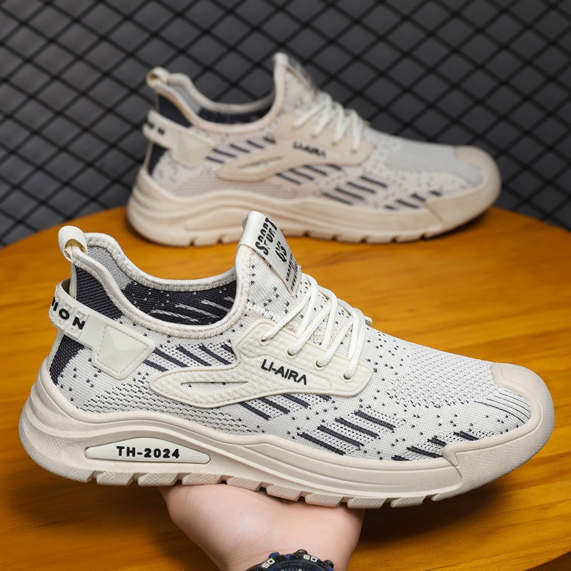 Летающая вязаная мужская обувь новая толстая подошва с высокой воздухопроницаемостью беговая обувь для студентов на открытом воздухе