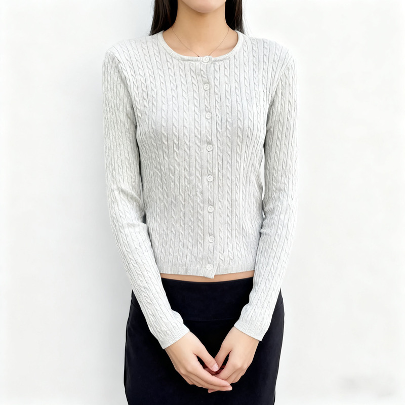 BM Style American Rose Gray Twist Knitted Cardigan Thin Coat Women's bm Solid Color Sweater Short Top Autumn