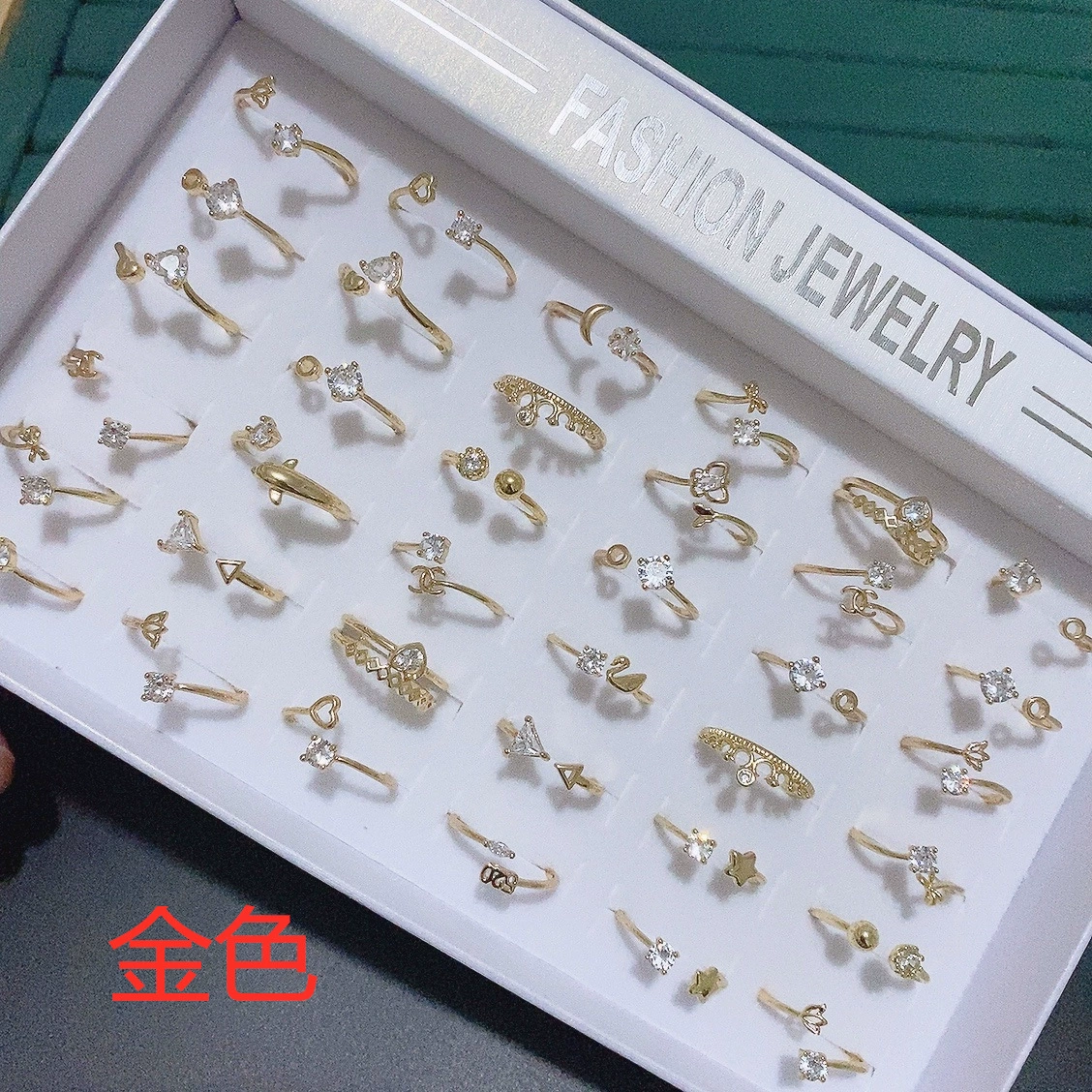 Adjustable zirconium ring, Korean style fashion accessory, lightweight, multiple metal tones
