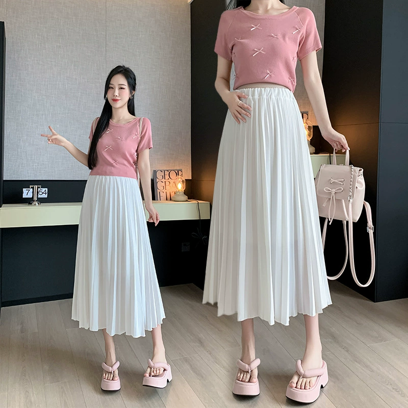 Длинная юбка для беременных без поддержки, новый повседневный стиль, новая летняя модная юбка трапециевидной формы, юбка-зонтик средней длины, плиссированная юбка