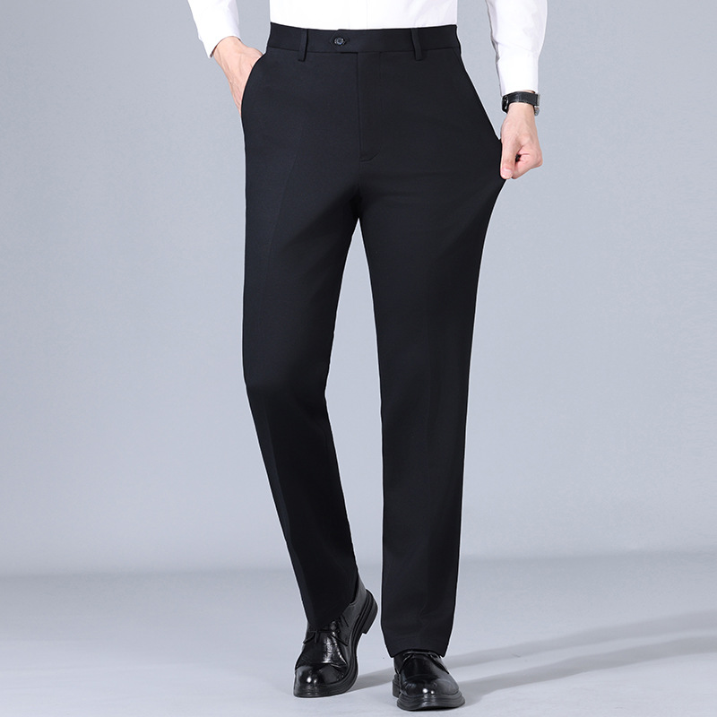 高端品牌男士西裤秋冬厚款中年羊毛长裤垂感抗皱针织弹力直筒裤子