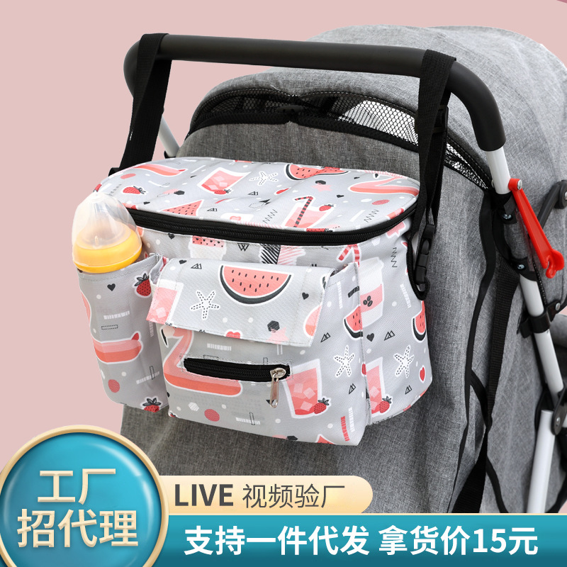 韩版批发多功能婴儿车挂包大容量遛娃童车收纳袋印花保温奶瓶包