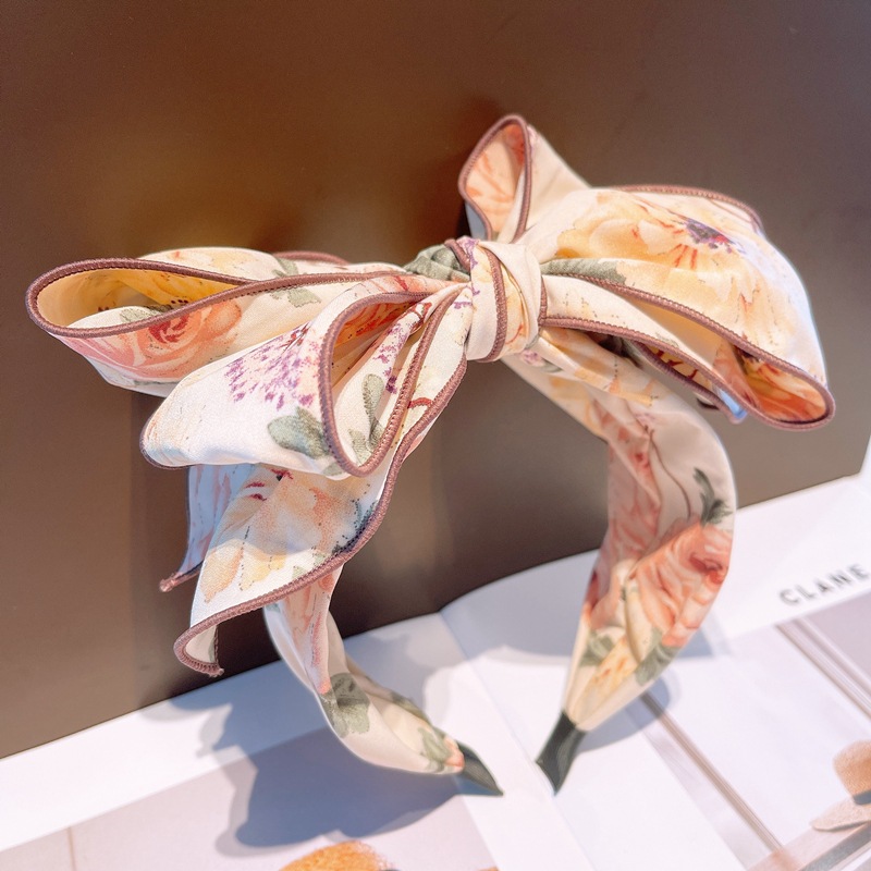 135g Weight Headwear Classification Business, Travel, Birthday Occasion Bow Knot Pattern Women'S Gender Retro Style Green, Yellow, Black Color Korean Printing Three-layer Bow Wide Headband Wholesale 1