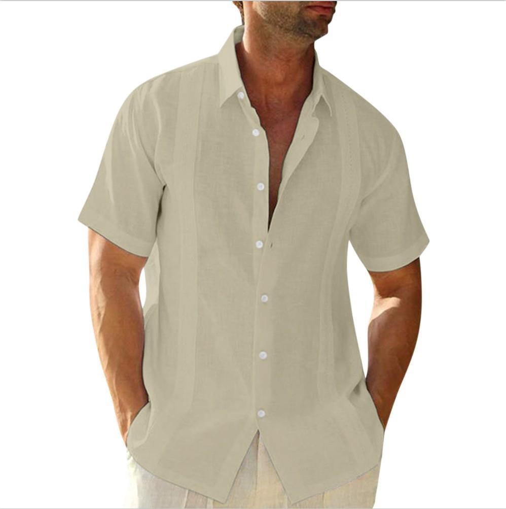 Herren Kurzarm Leinenhemd Für Den Sommer Freizeithemd Strand_voghion.com