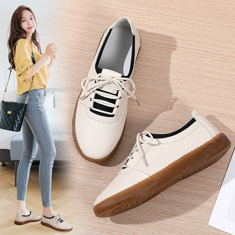 Новые весенне-осенние женские туфли из натуральной кожи, универсальные повседневные туфли, легкие туфли для мам с нескользящей резиновой подошвой, в наличии.