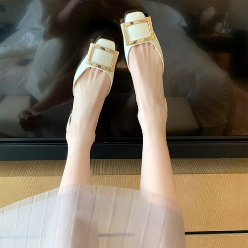 Send it right away! Grape Mama's Same Style Commute RV Square Buckle Lacquered Leather Square Toe Open Mouth Hollow Flat Women's Shoes Autumn