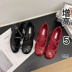 高さ5cm蝶結びのパンプス女性2025春新作レトロリベットクロスバックルバレエシューズ