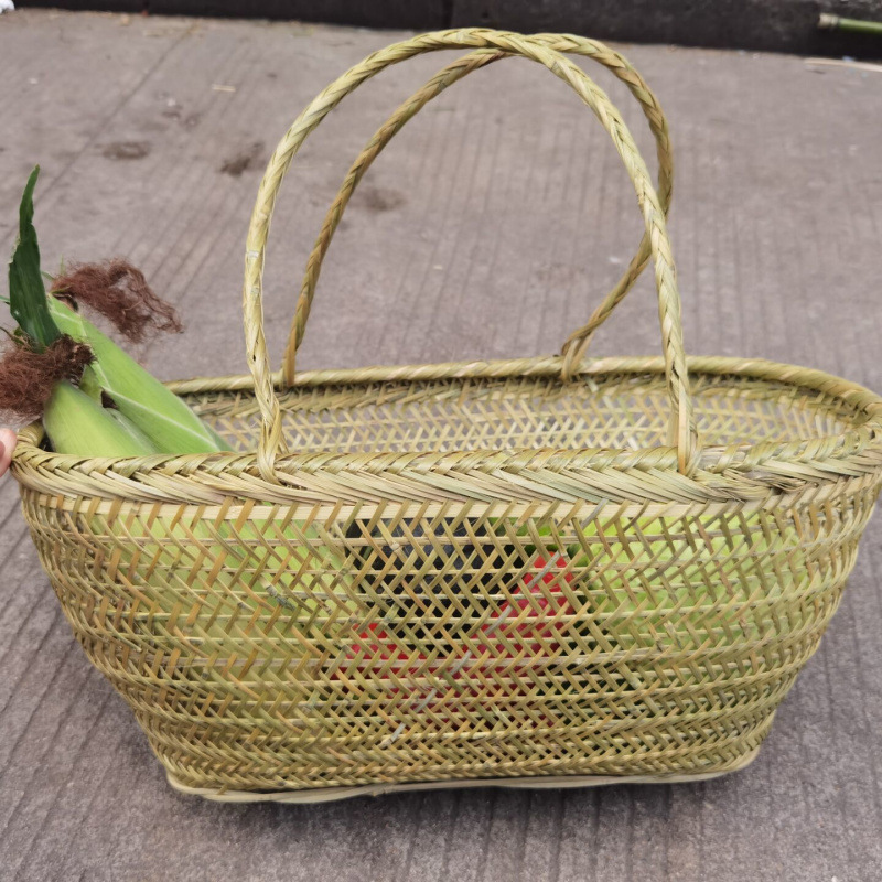 手持ちの大きな竹かご、竹編みの家庭用果物狩り、野菜かご、卵、小さな竹かご、収納かご|undefined