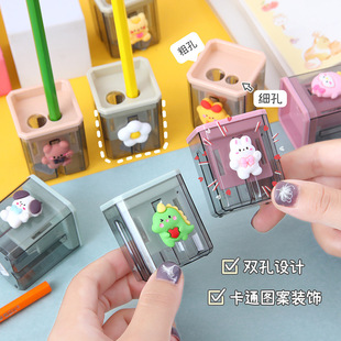 Pencil Sharpener Creative Stationery Cartoon Double Hole Pencil Sharpener Student Handheld Pencil Sharpener Pencil Sharpener Wholesale