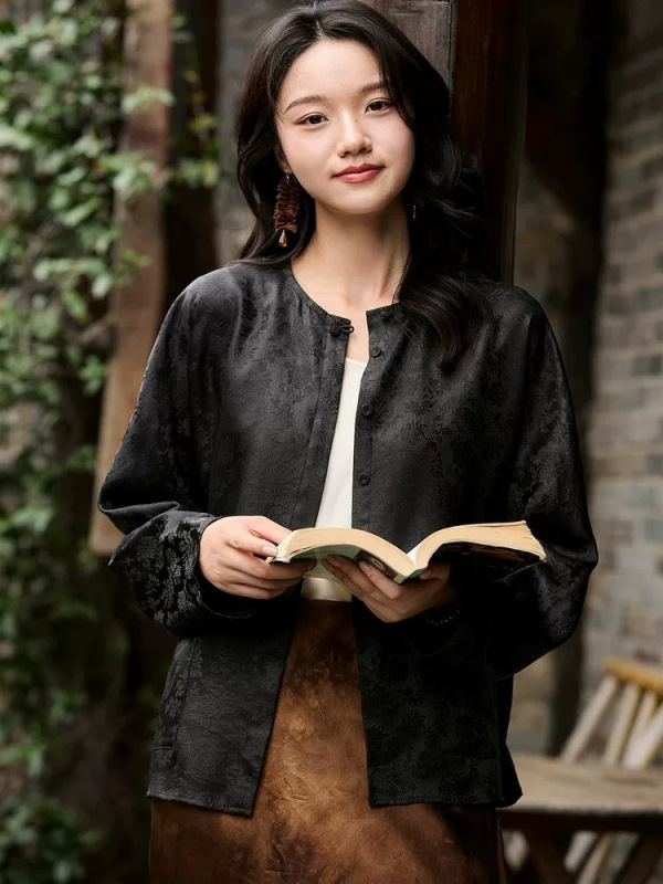 哥家商场同款女装2025秋季国风浪漫诗篇桑波段提花新中式上衣外套|undefined