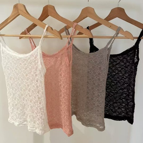 Summer Four-Color Korean Ins Japanese Bubble Small Flower Lace Solid Color Tank Top Underwear Layering Single Piece