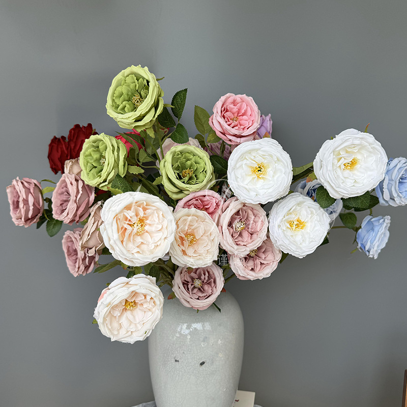 High-Quality Artificial Flowers, 3-Head Austin Roses, Wedding Decoration Flowers, Popular Photo Props, Table Decorations, Fake Flowers