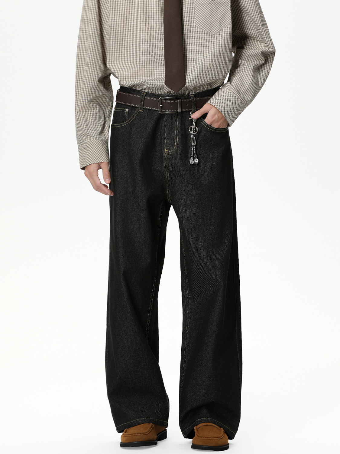 MTLCLOTHES Hombres| Pantalones rectos casuales de vaca limpia, piernas largas, vaqueros rectos de estilo general